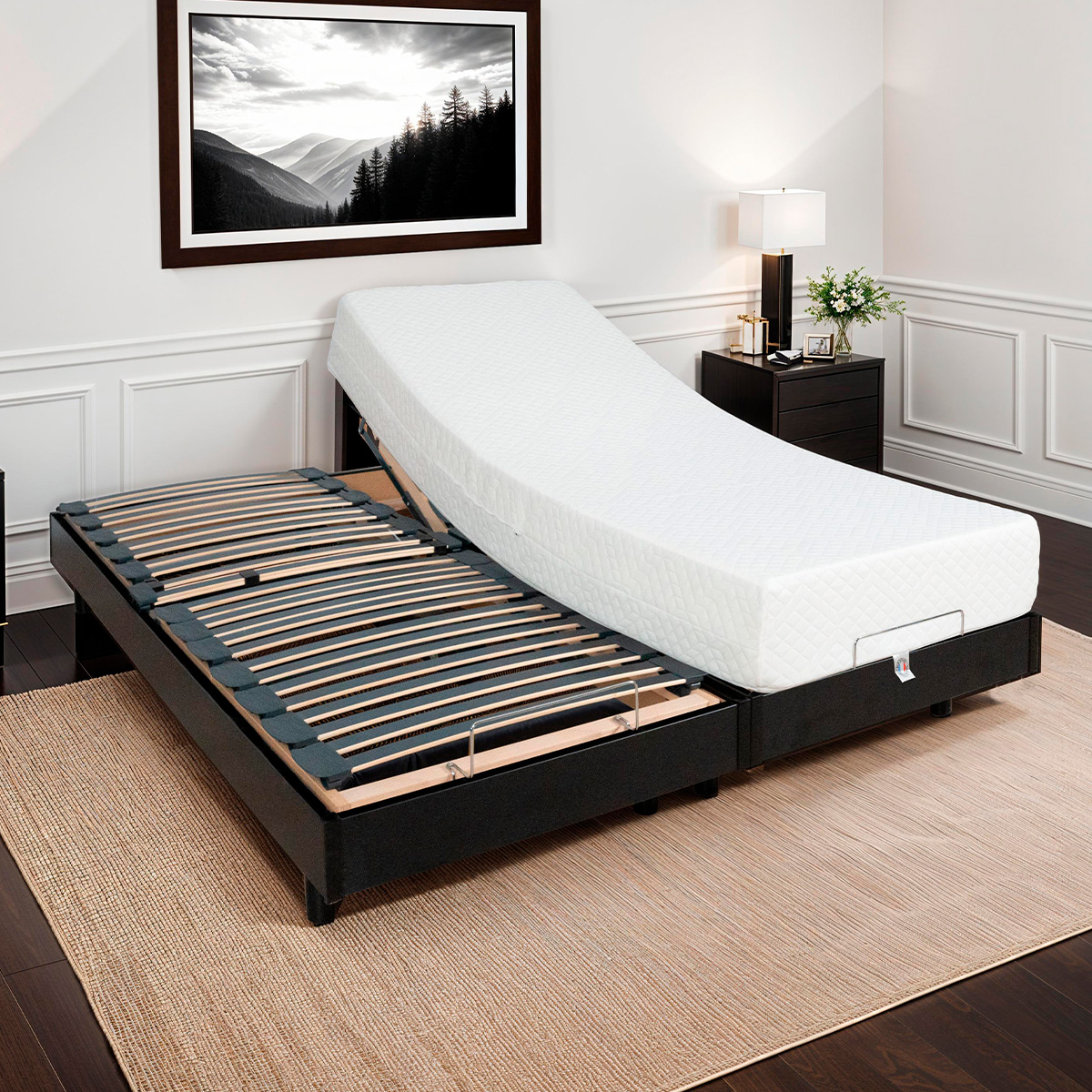 Jeu de 2 sommiers électriques Flex 2x70x190 cm Lattes noir, BELLECOUR