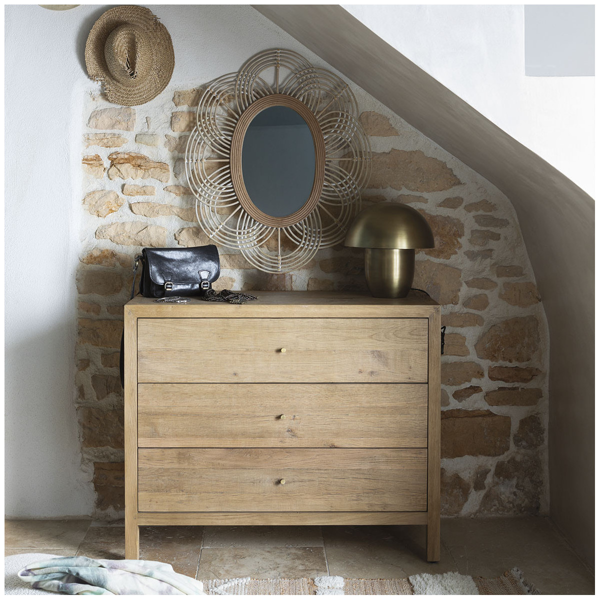 Commode chêne recyclé 100x45x83 bois clair, BLANC D’IVOIRE