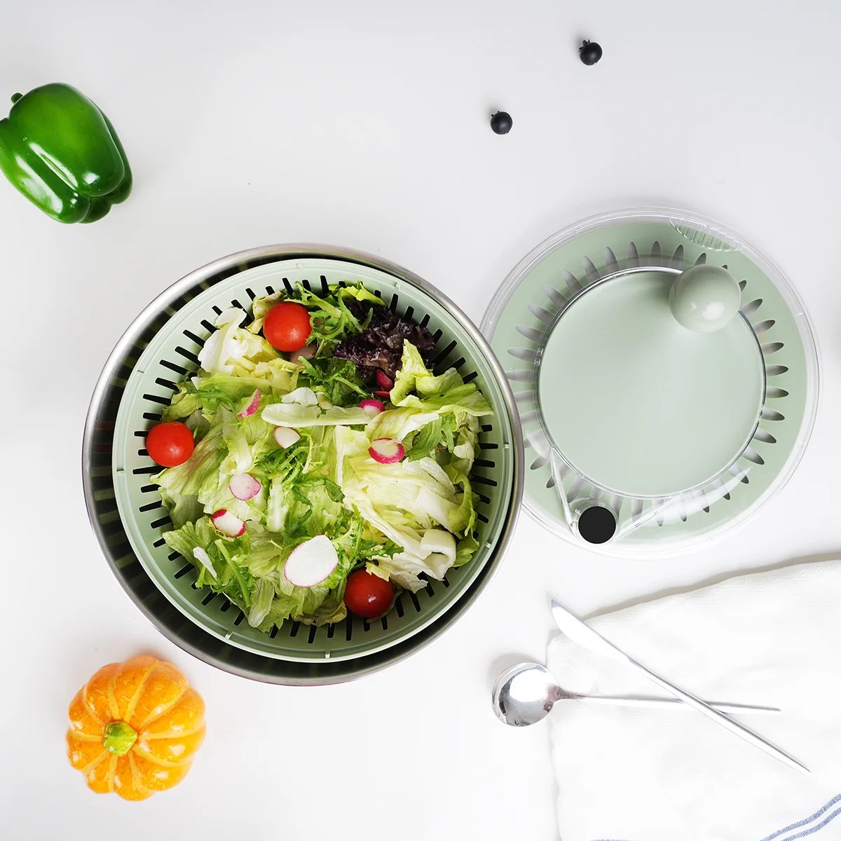 Essoreuse à salade 2-en-1 - Printemps vert, LAGUIOLE CUISSON