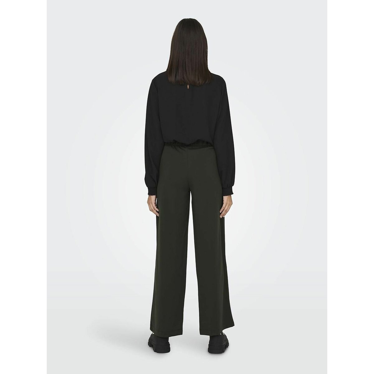 Pantalón ancho, talle alto verde oscuro, JDY