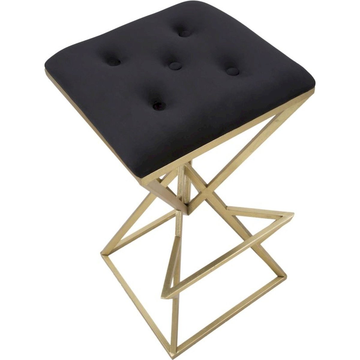 Tabouret de bar métal et verre capitonné GLAM doré et noir, RECOLLECTION