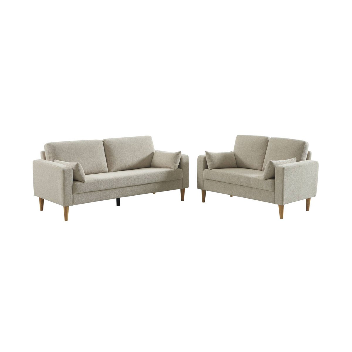 Canapé bois d'hévéa et tissu chenille 3 places BJORN beige, SWEEEK