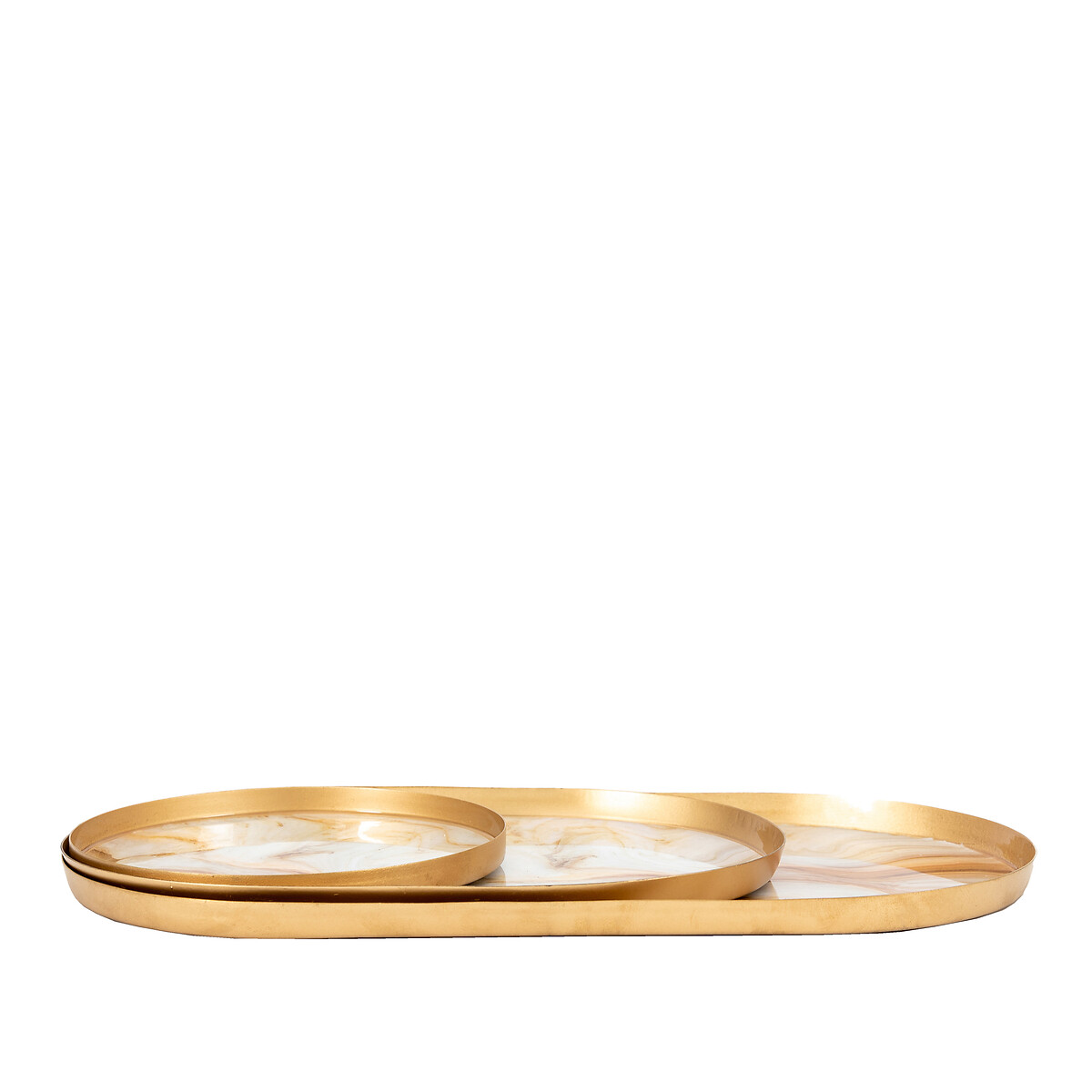 Set of 3 Darlow Round Marbled Trays aged brass, ÉDITÉ