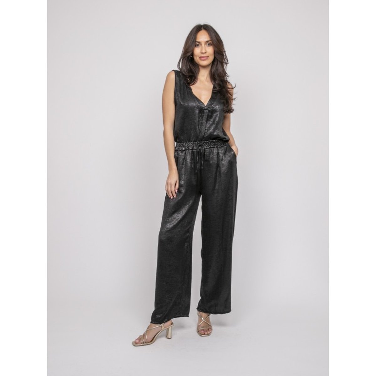 Pantalon Fluide Métallisé Edwina noir, DONA LISA