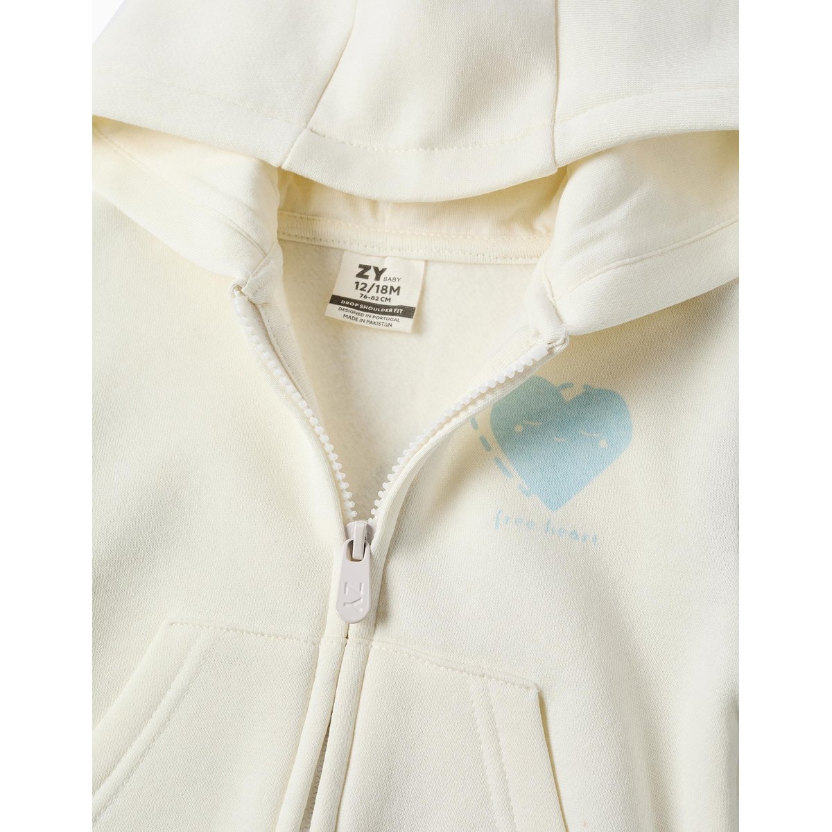Sweat zippé en coton peigné à capuche avec imprimés cœurs blanc, ZIPPY