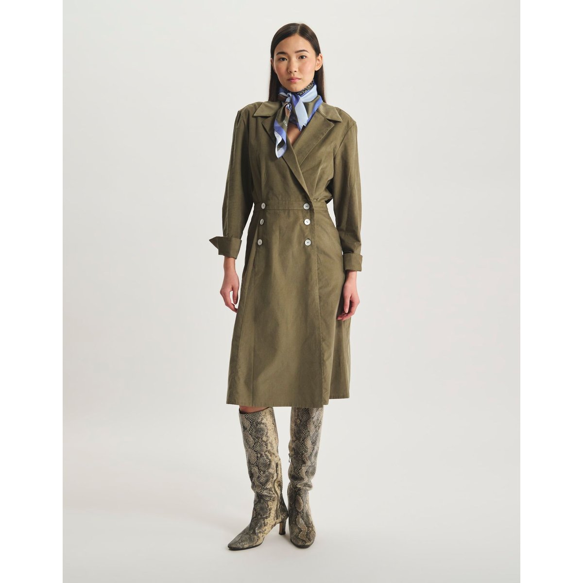 Robe portefeuille Namo en coton vert, INES DE LA FRESSANGE PARIS