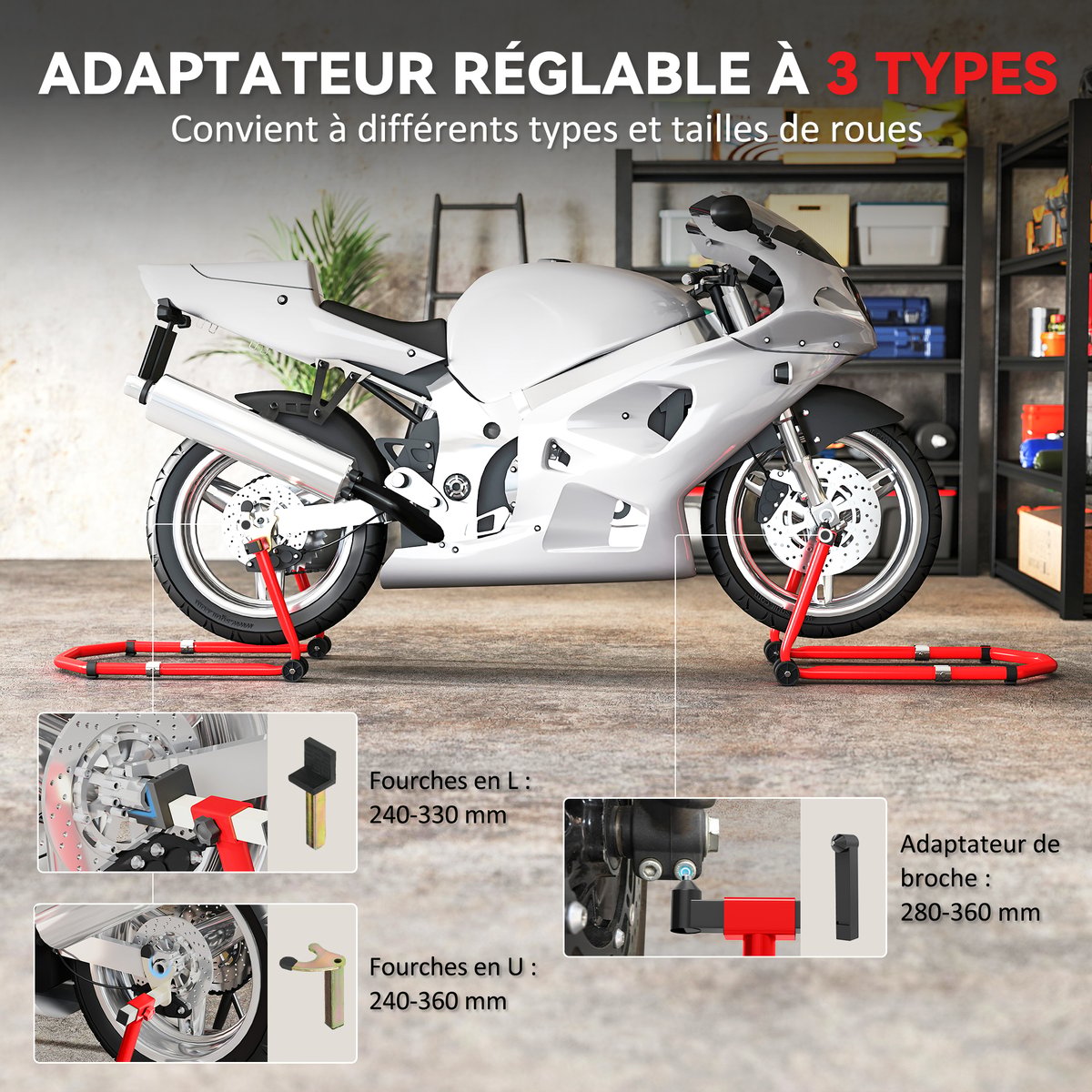Support pour moto Acier Rouge rouge, HOMCOM