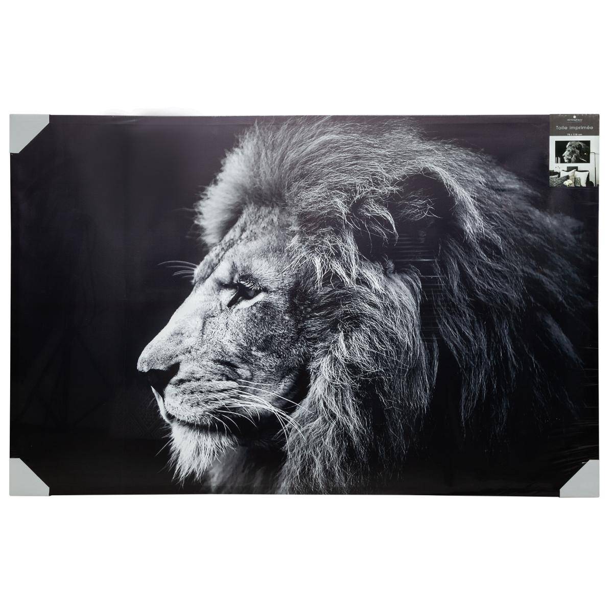 Toile imprimée portrait lion ANIMAUX noir et blanc, ATMOSPHERA