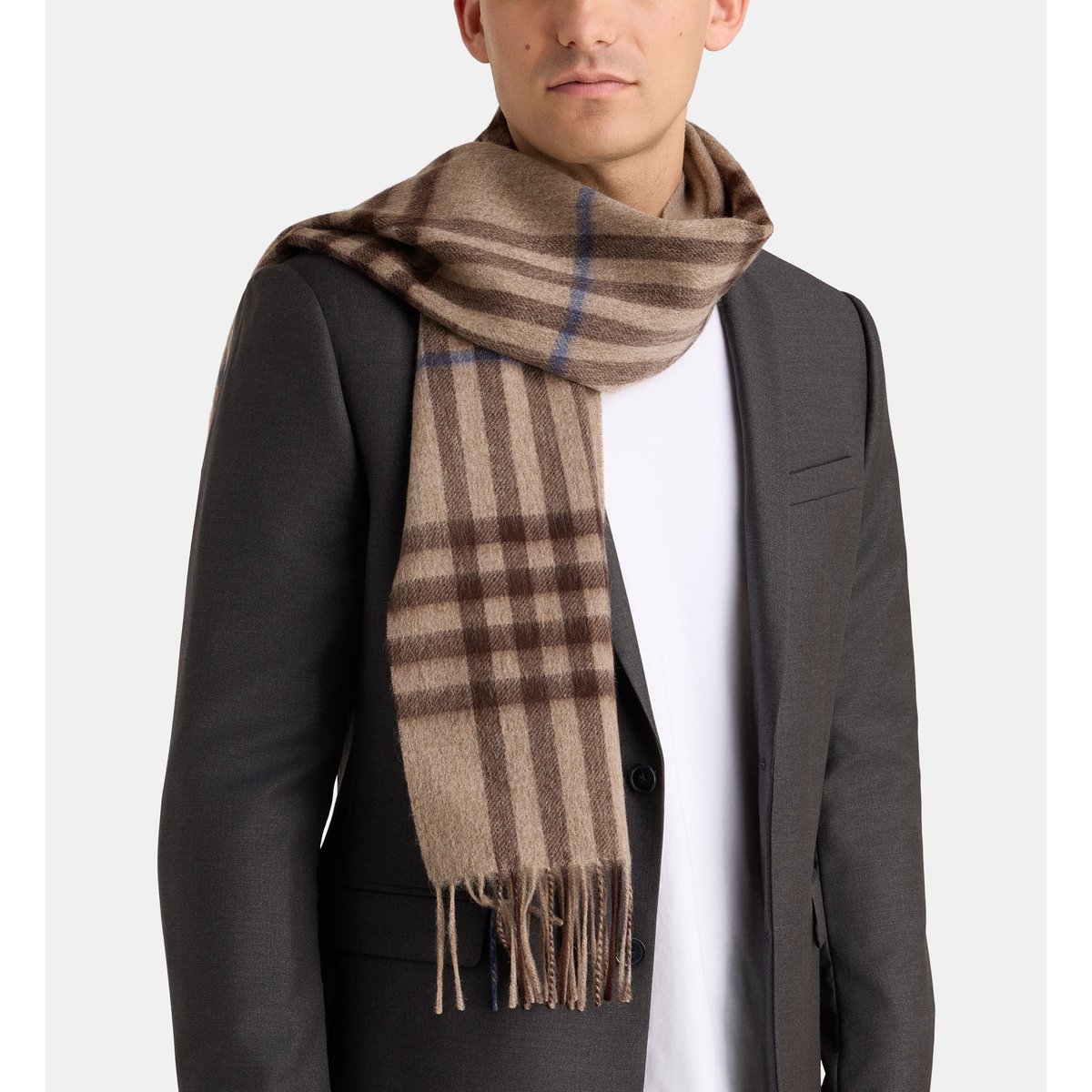 Echarpe brody carreaux et franges en laine beige, GALERIES LAFAYETTE