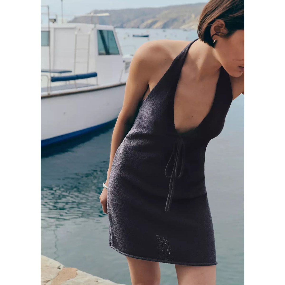 Robe maille nœud gris anthracite, MANGO TEEN