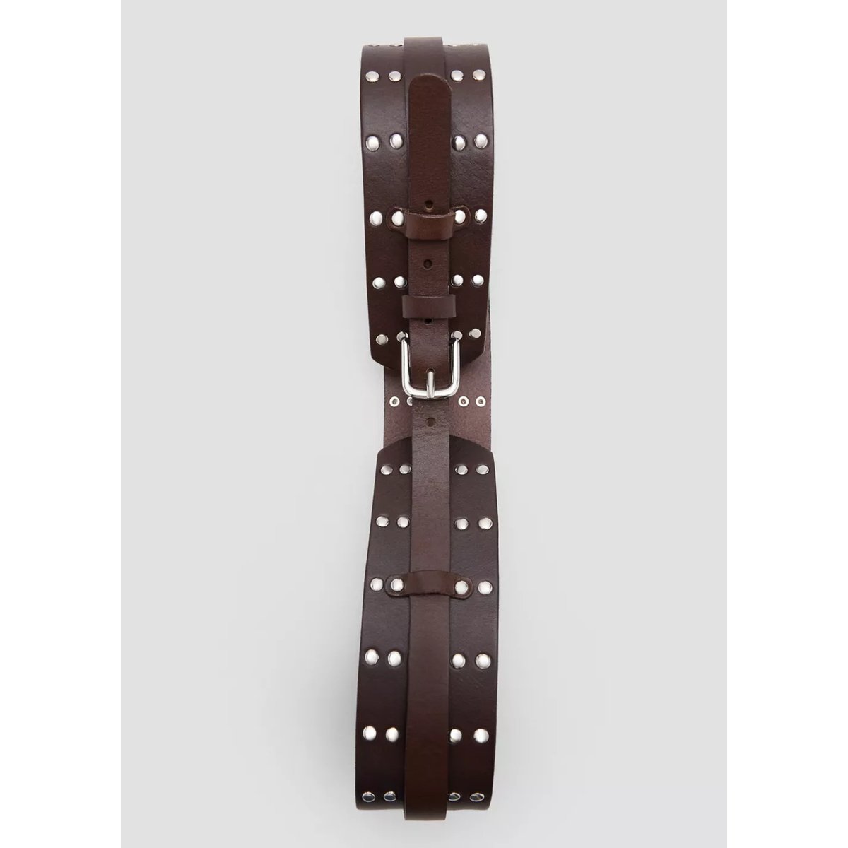 Ceinture en cuir à clous chocolat, MANGO