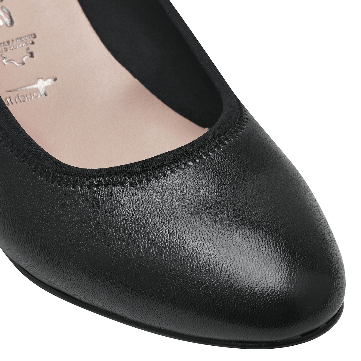 Ballerines talon compensé en cuir noir, TAMARIS