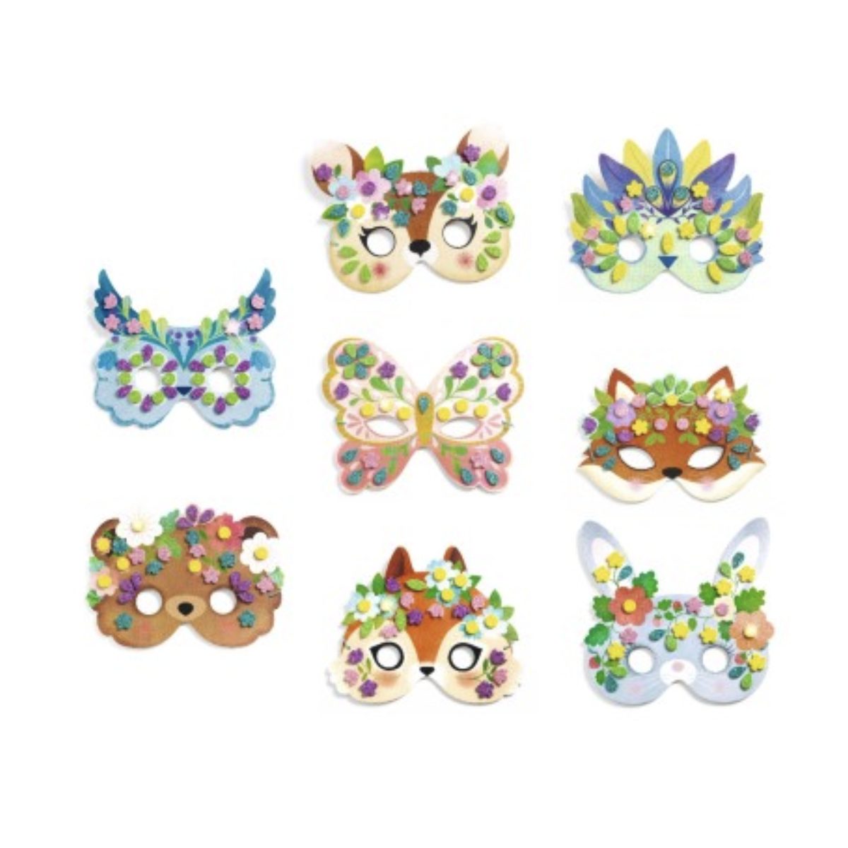Kit creatif 8 masques - Animaux de la foret - couleur unique, DJECO