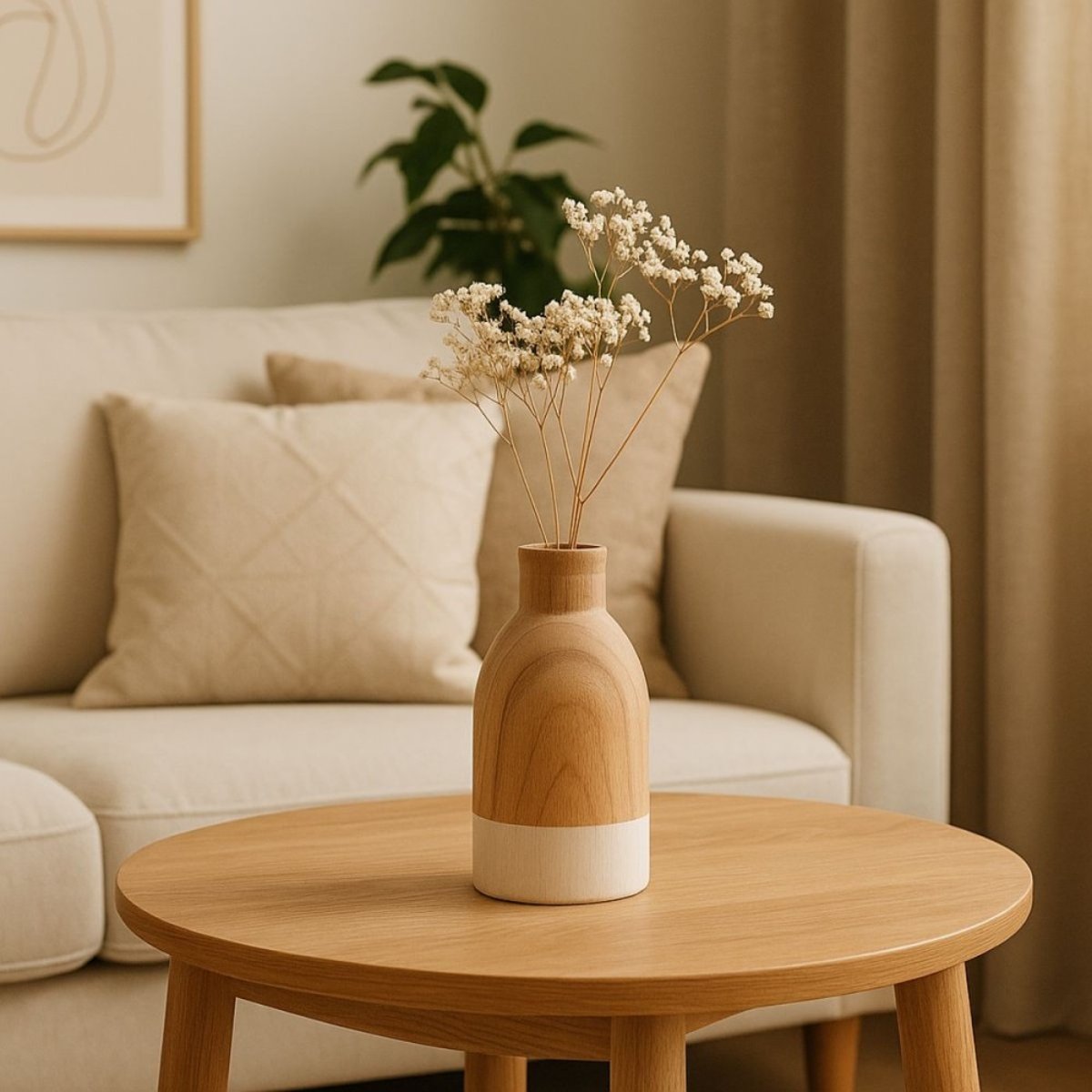 Vase bouteille en bois, H20cm naturel, ORNAMI