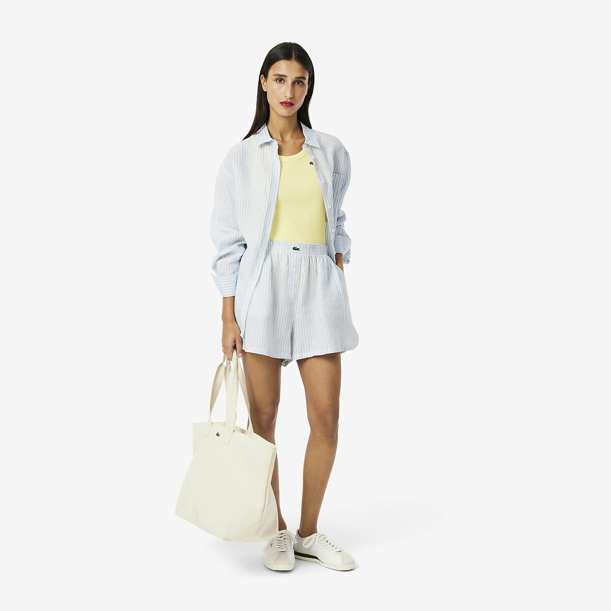 Short court en lin bleu clair, LACOSTE