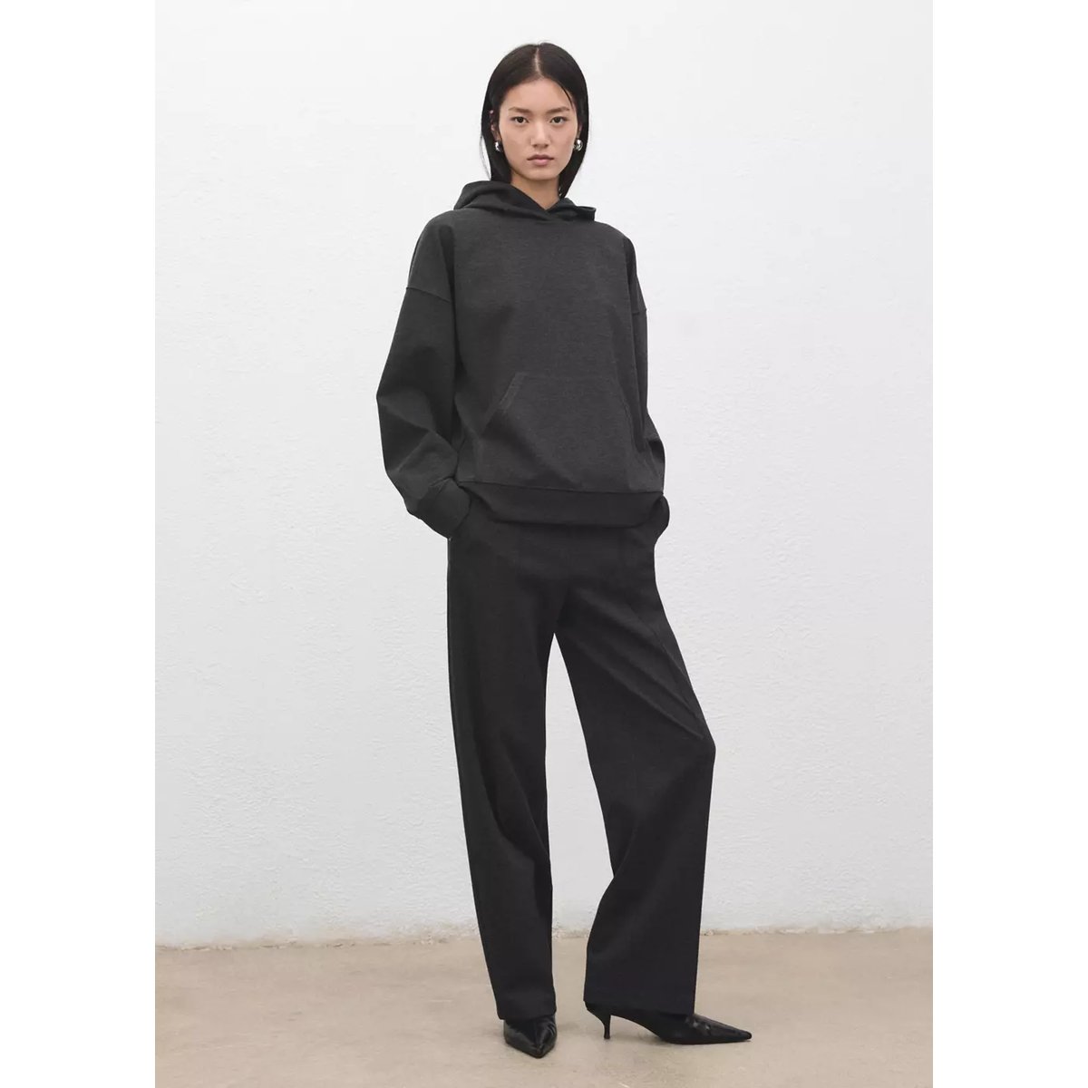 Pantalon jaspé maille gris chiné moyen, MANGO