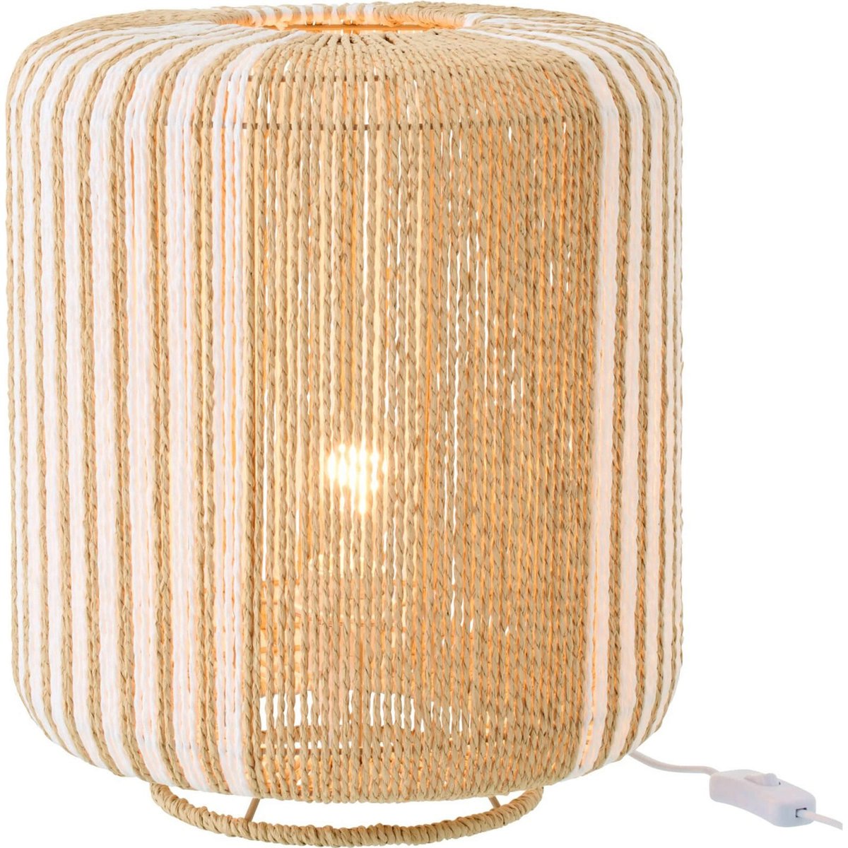 Lampe de table cylindrique en corde blanc et naturel, RECOLLECTION