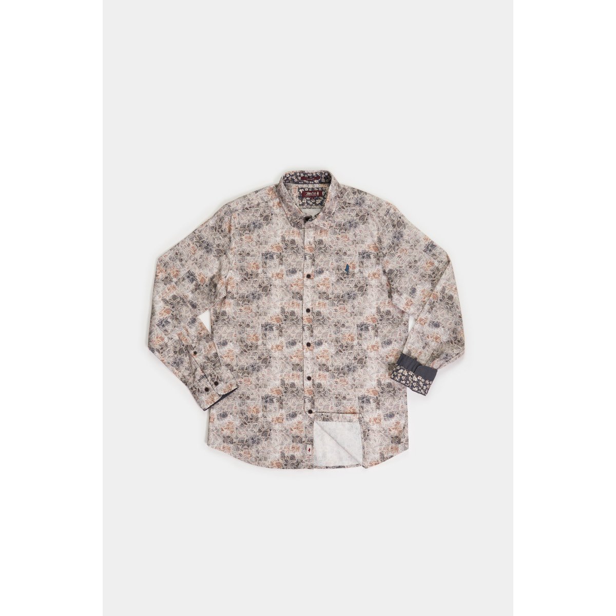 Chemise imprimée douce à fleur japonaise gris clair, MCS