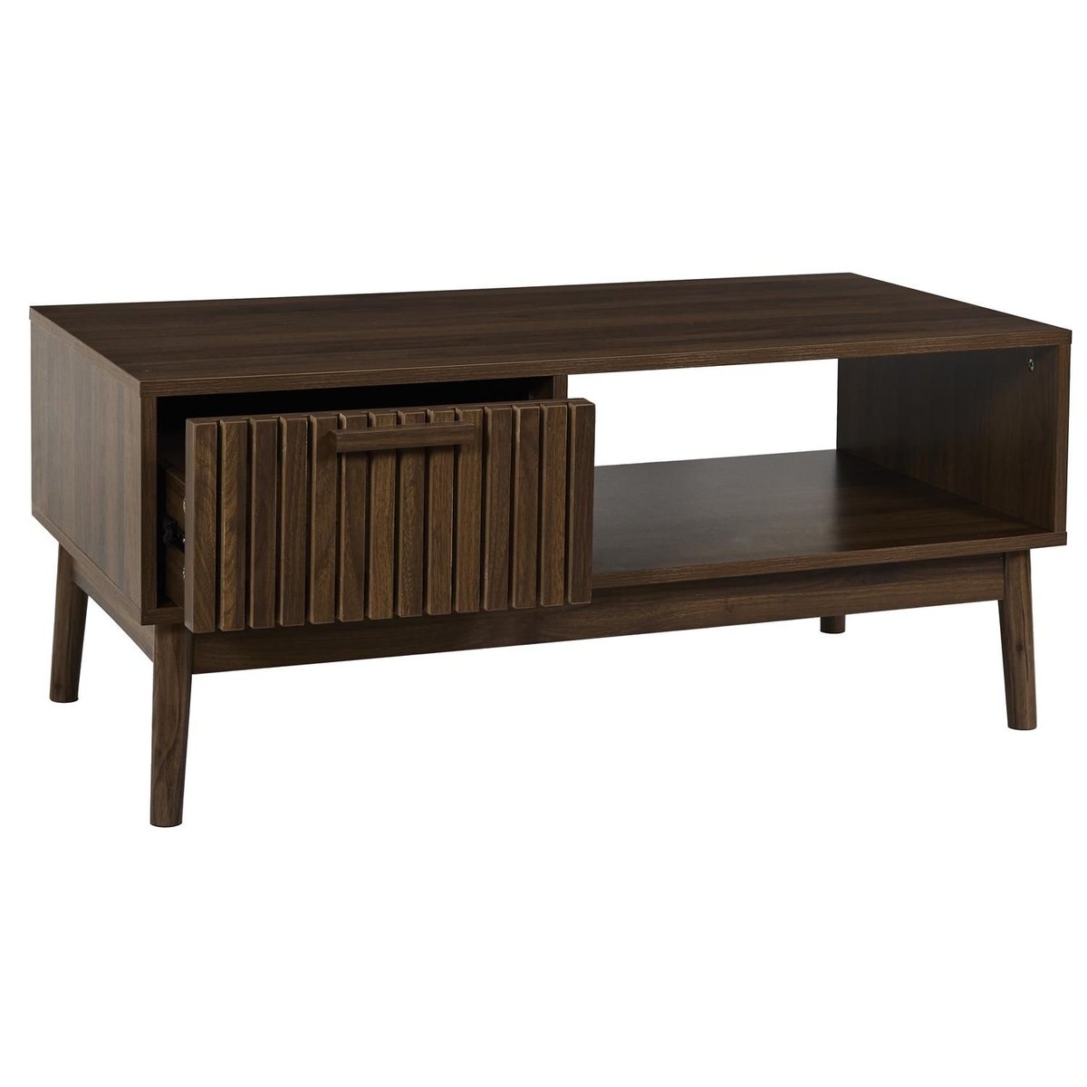 Table basse 1 tiroir et 1 niche effet bois foncé SAULK marron, THE HOME DECO FACTORY