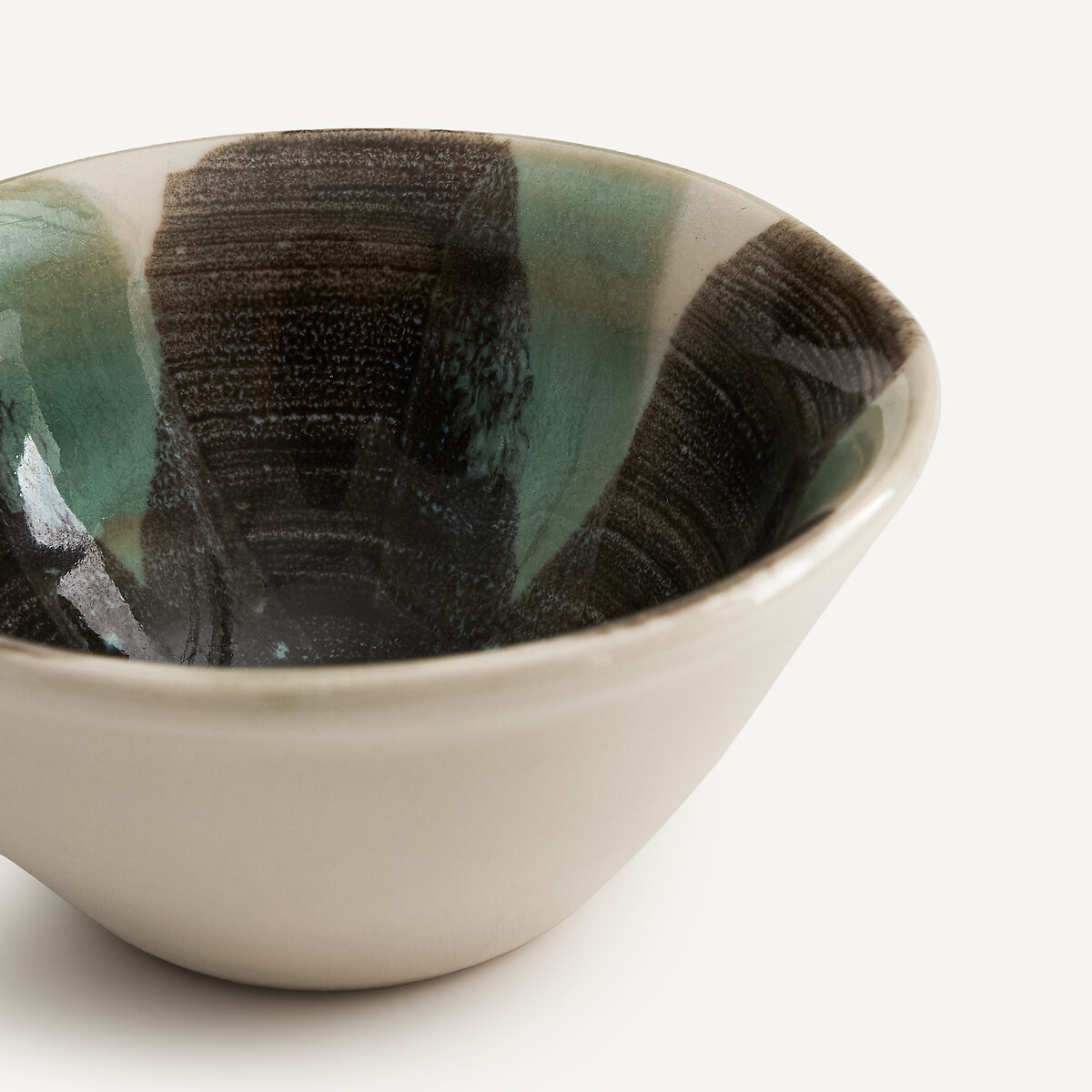Lot de 4 bols à sauce en grès rayé, diamètre 9 cm, VIANA vert de gris/noir, AM.PM