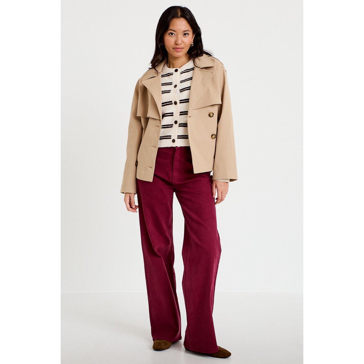 Jean wide leg taille haute bordeaux, CACHE CACHE