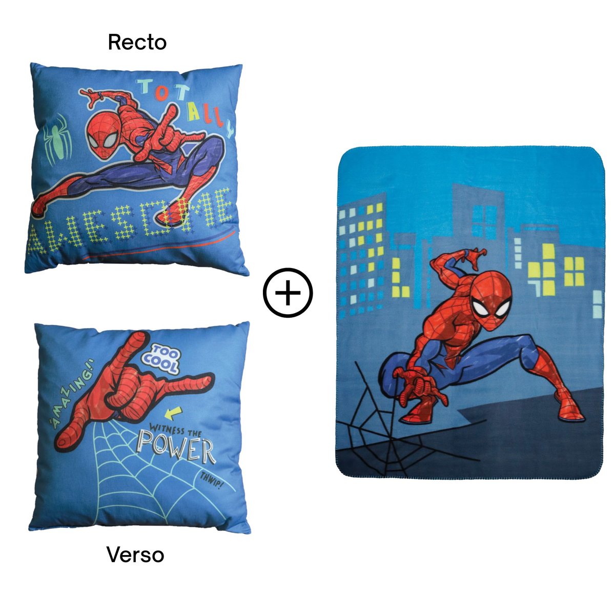 Ensemble Plaid et Coussin, HERO bleu, SPIDER-MAN