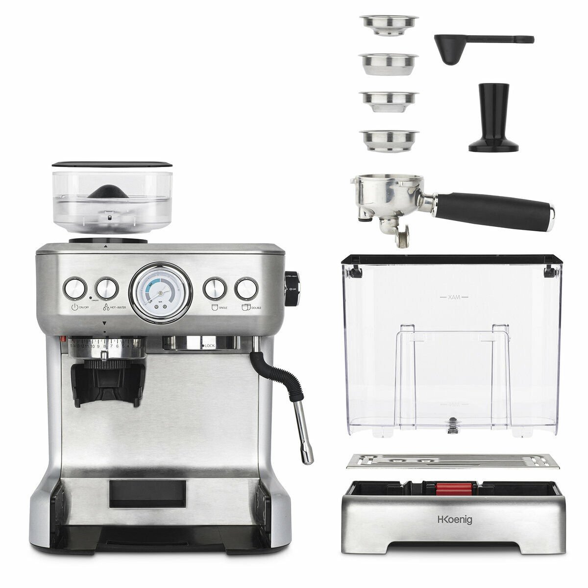 machine à expresso avec broyeur - expro980 noir, H.KOENIG