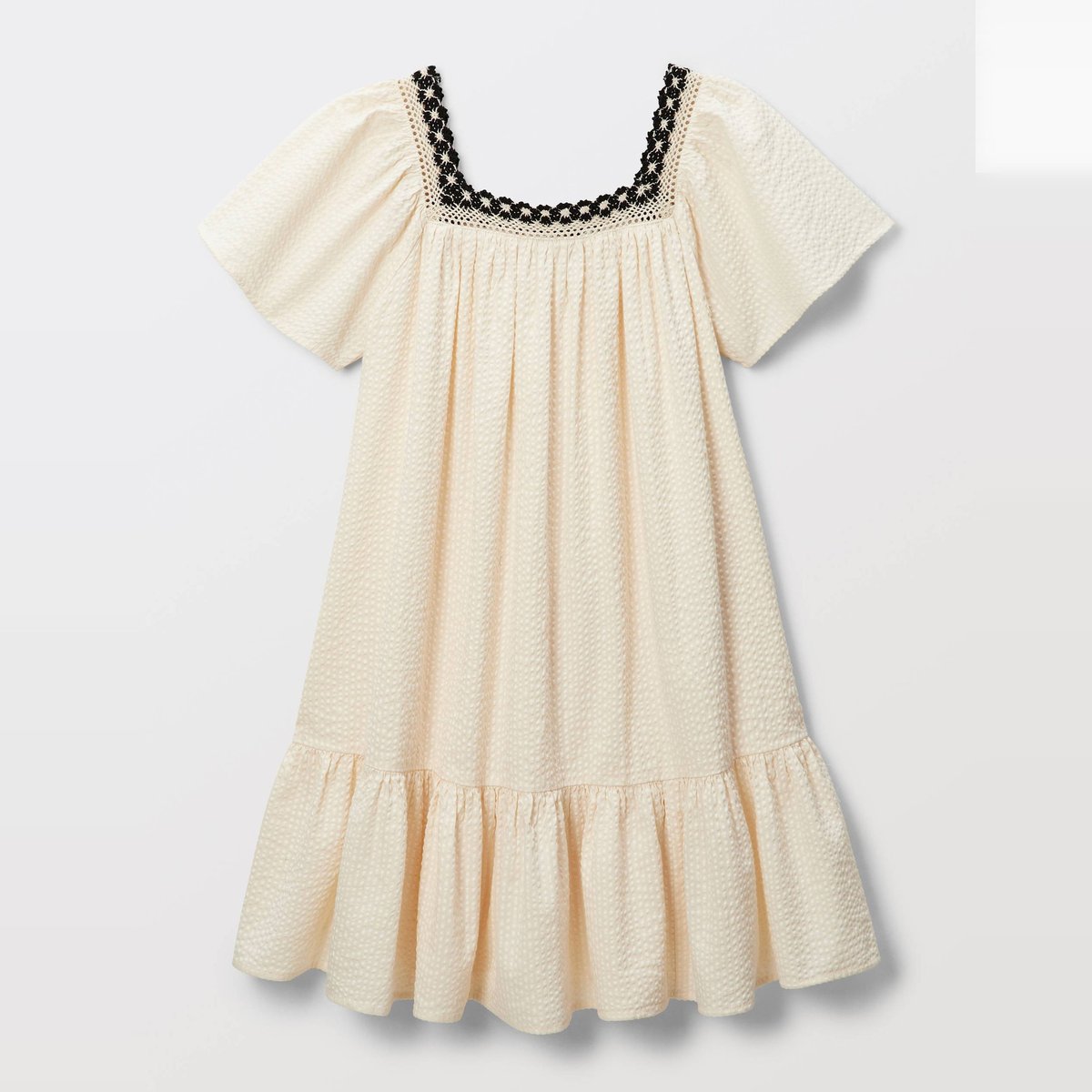 Robe manches volantées en coton amaretti, MONOPRIX