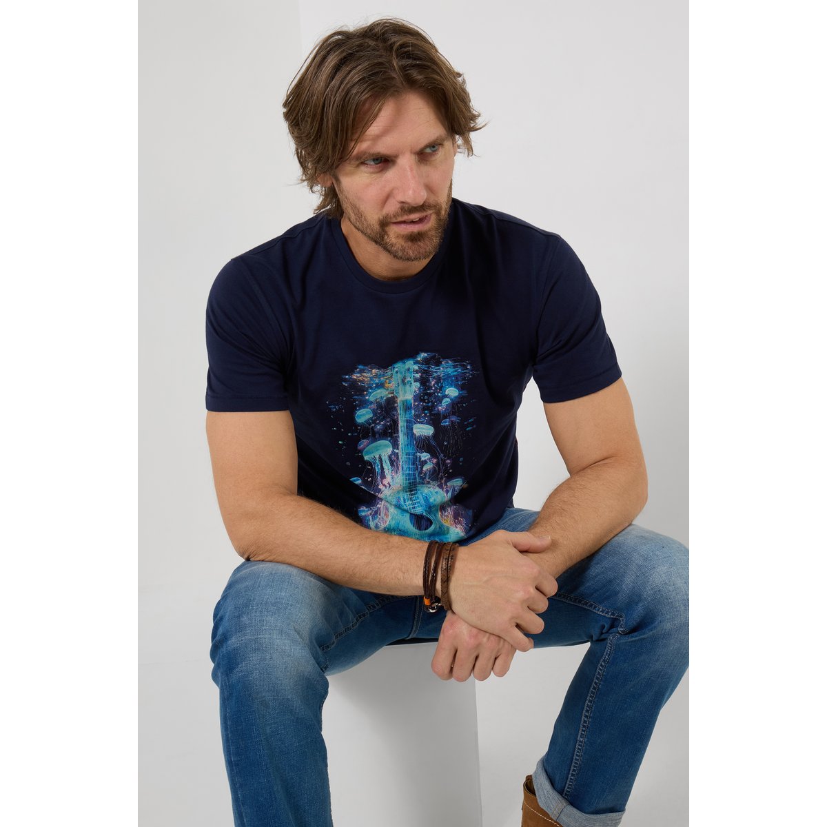 T-shirt graphique guitare et méduse bleu, JOE BROWNS
