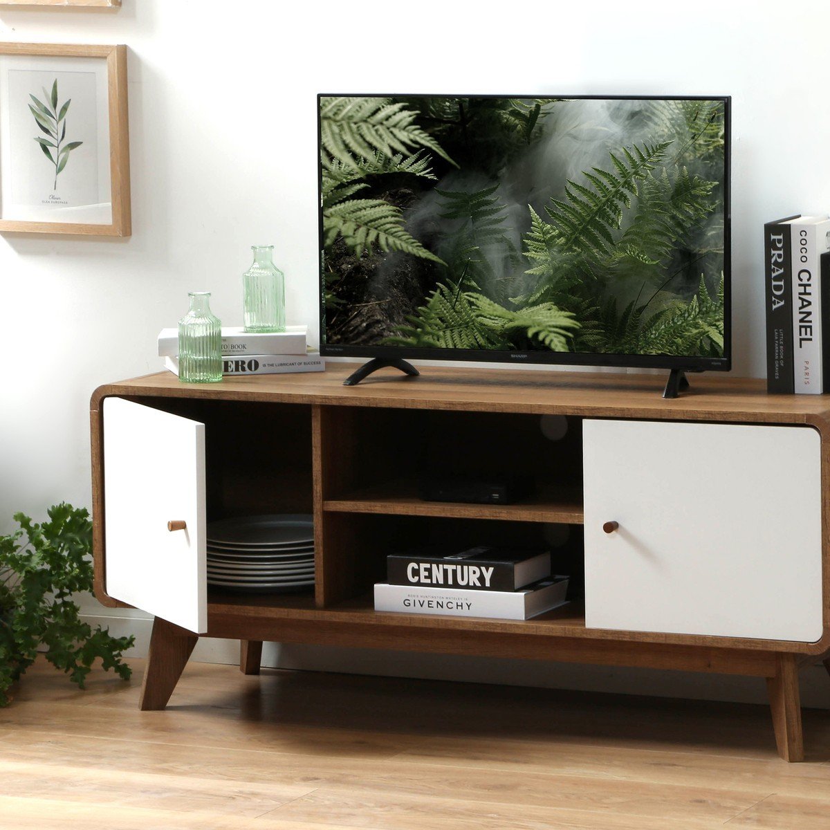 Meuble TV 2 Portes et 2 Niches  - ALBURA bois foncé, CALICOSY