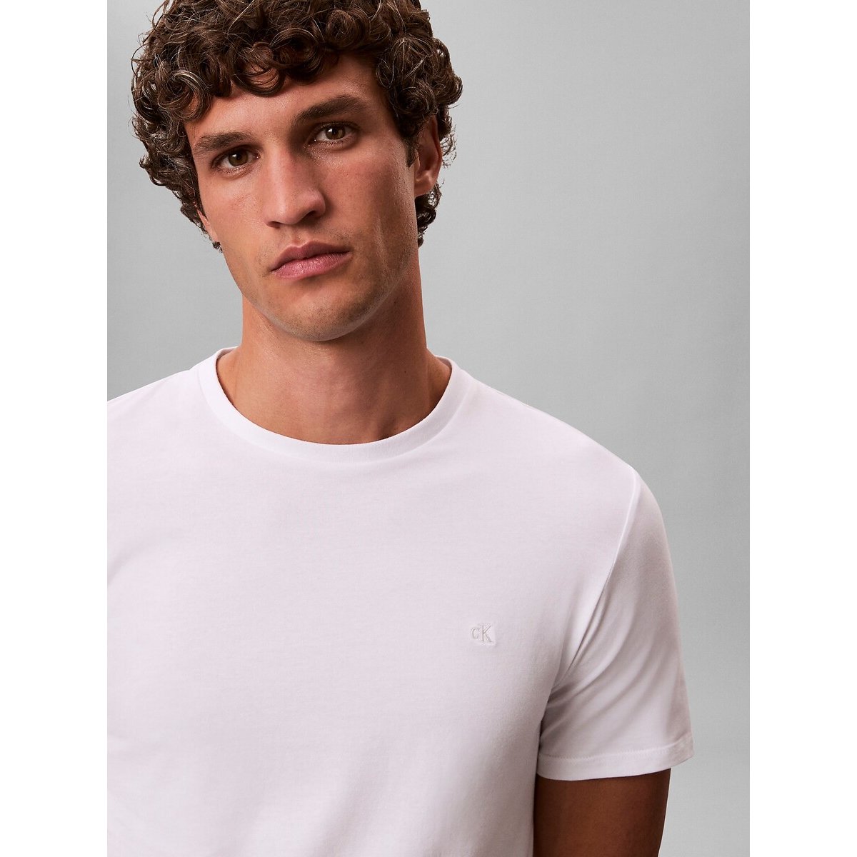 T-shirt slim a maniche corte bianco, CALVIN KLEIN