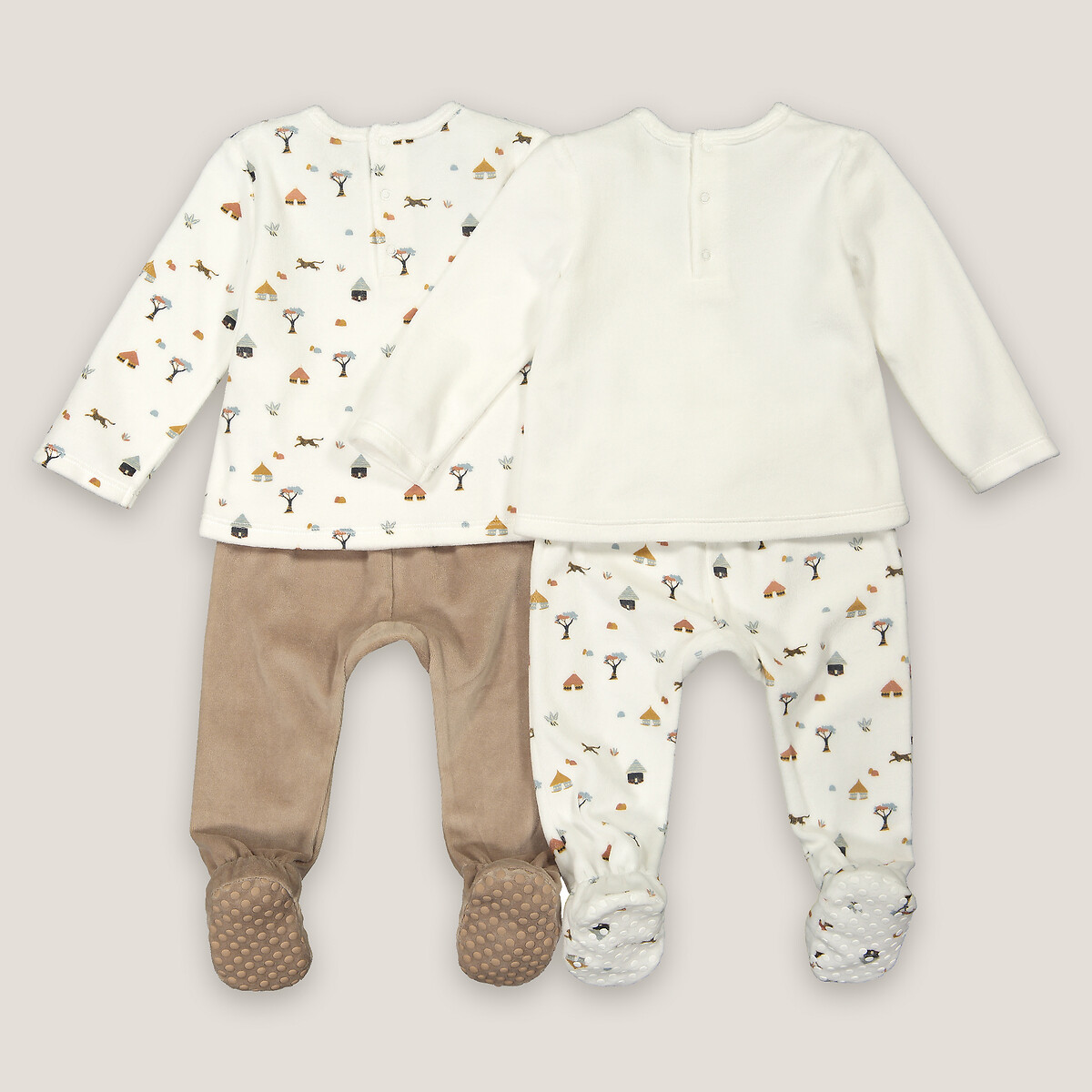 Lot de 2 pyjamas 2 pièces en velours ecru/beige, LA REDOUTE COLLECTIONS