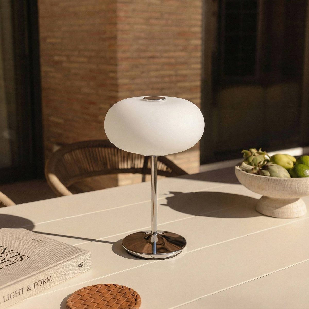 Luminaire de terrasse en verre designLED chrome, blanc, LUCANDE