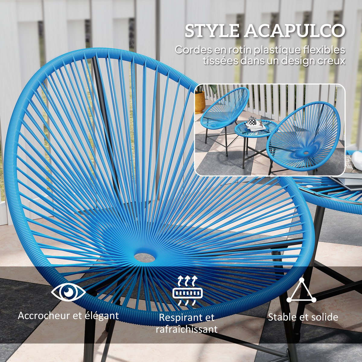 Ensemble de bistro en rotin Acier Bleu bleu, OUTSUNNY