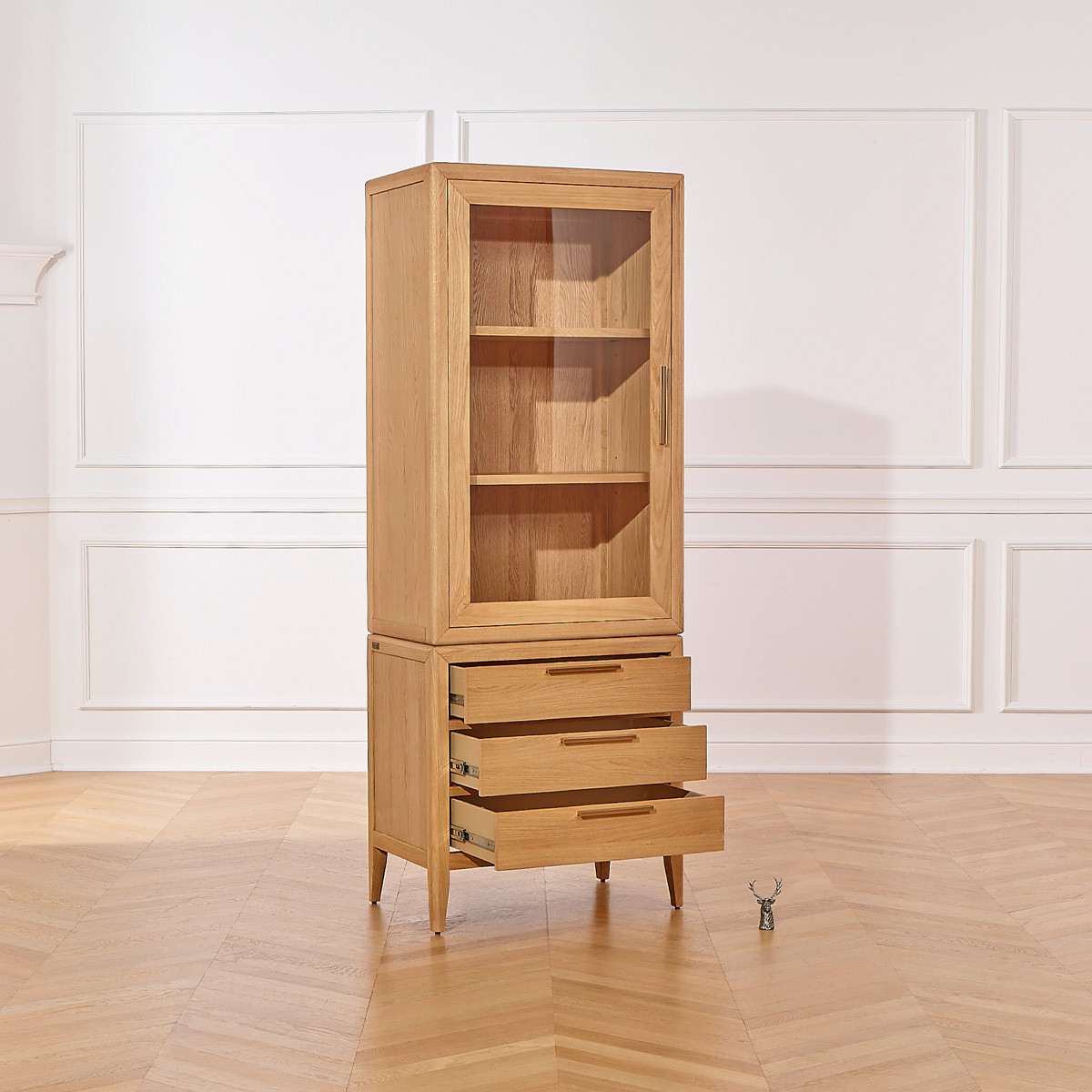 Vaisselier en chêne style contemporain, 1 porte, 3 tiroirs TENNESSEE beige, ROBIN DES BOIS