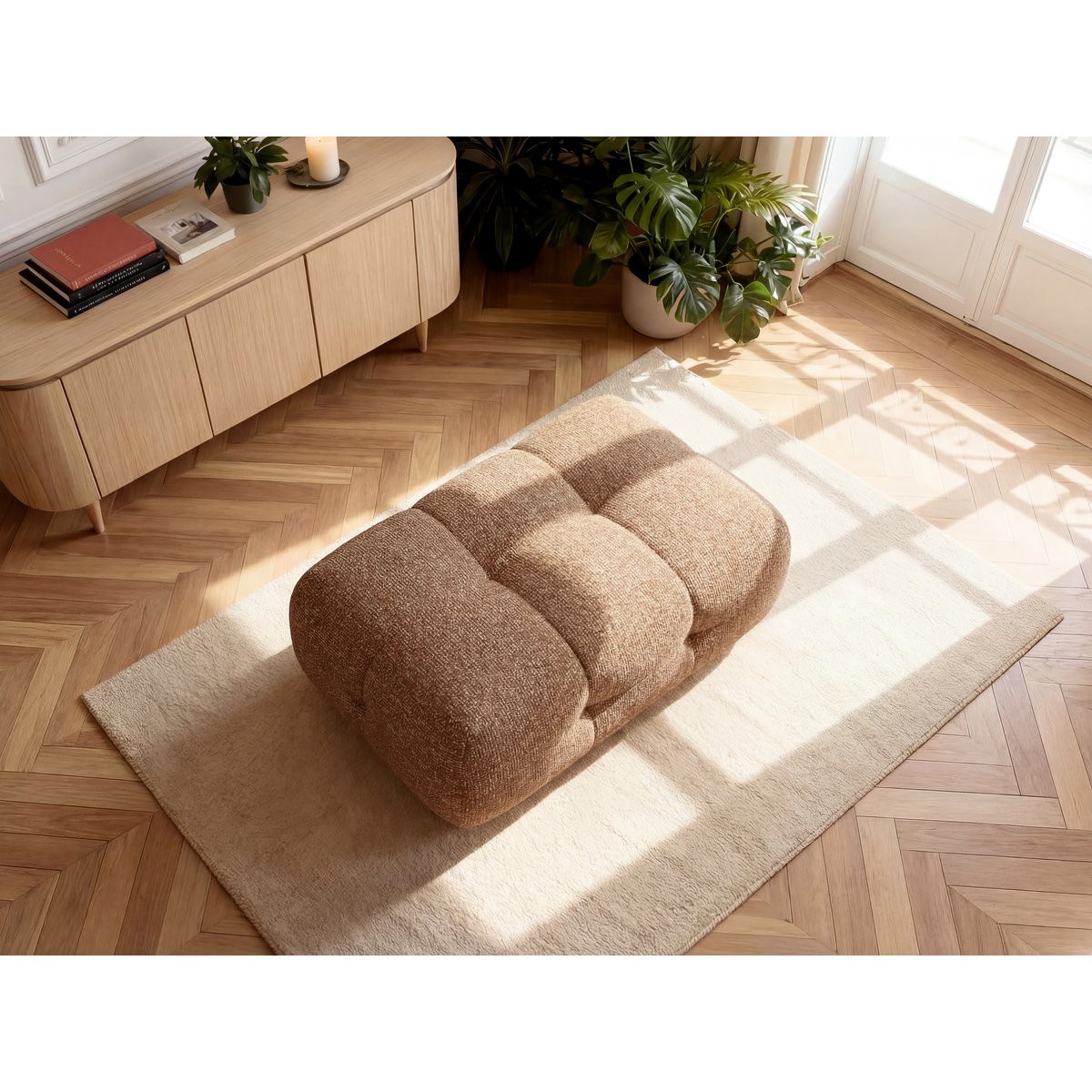 Pouf tissu chiné, LAURA orange, BOBOCHIC