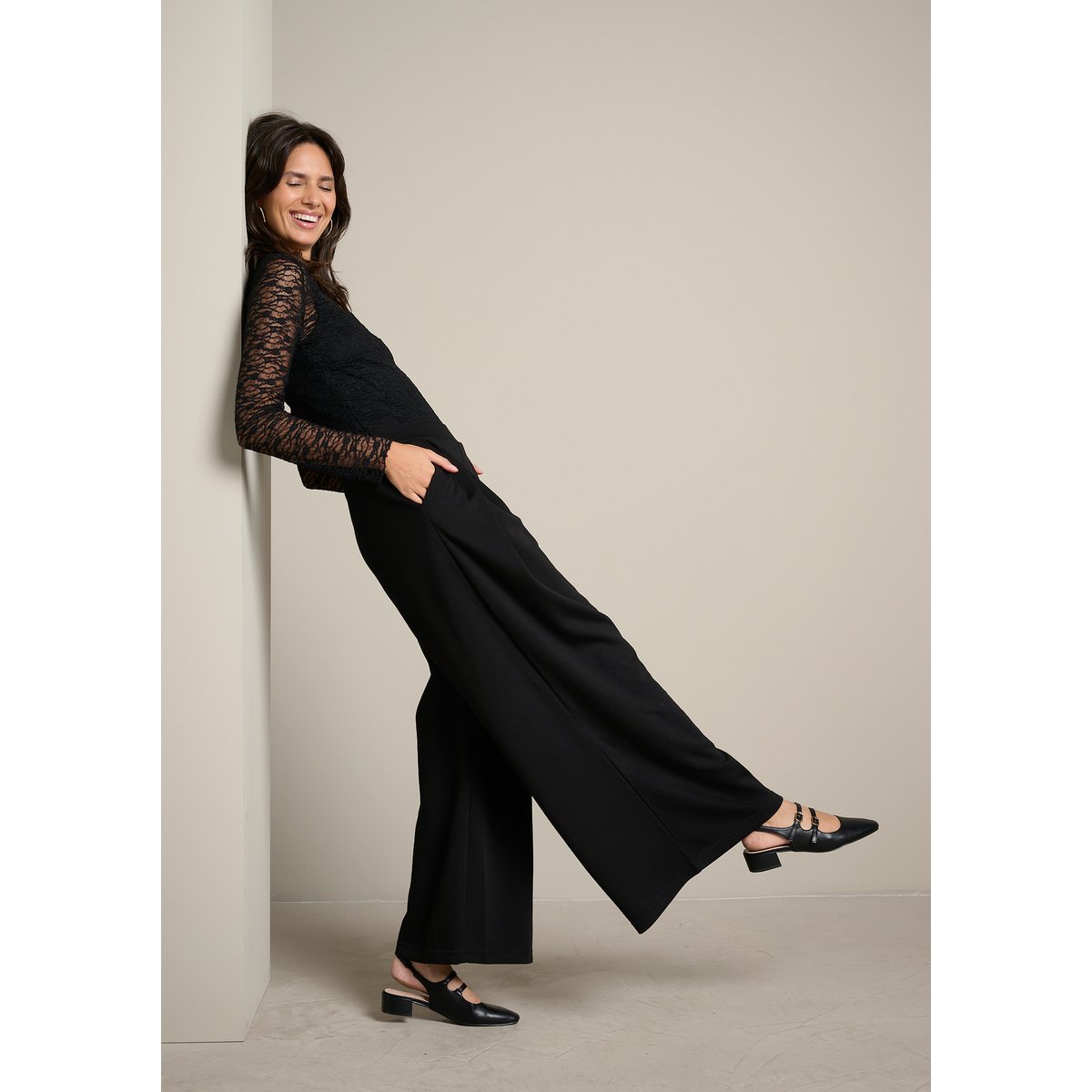 Pantalon ample à plis noir, LOLALIZA