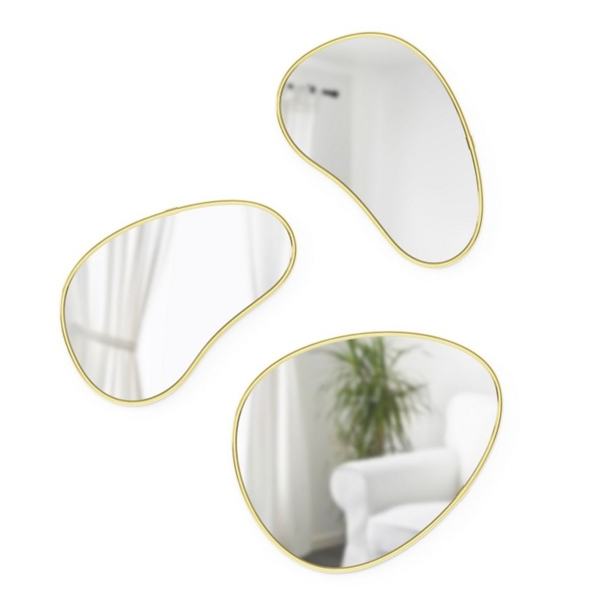 Miroir mural organique  HUBBA PEBBLE set 3 laiton, UMBRA