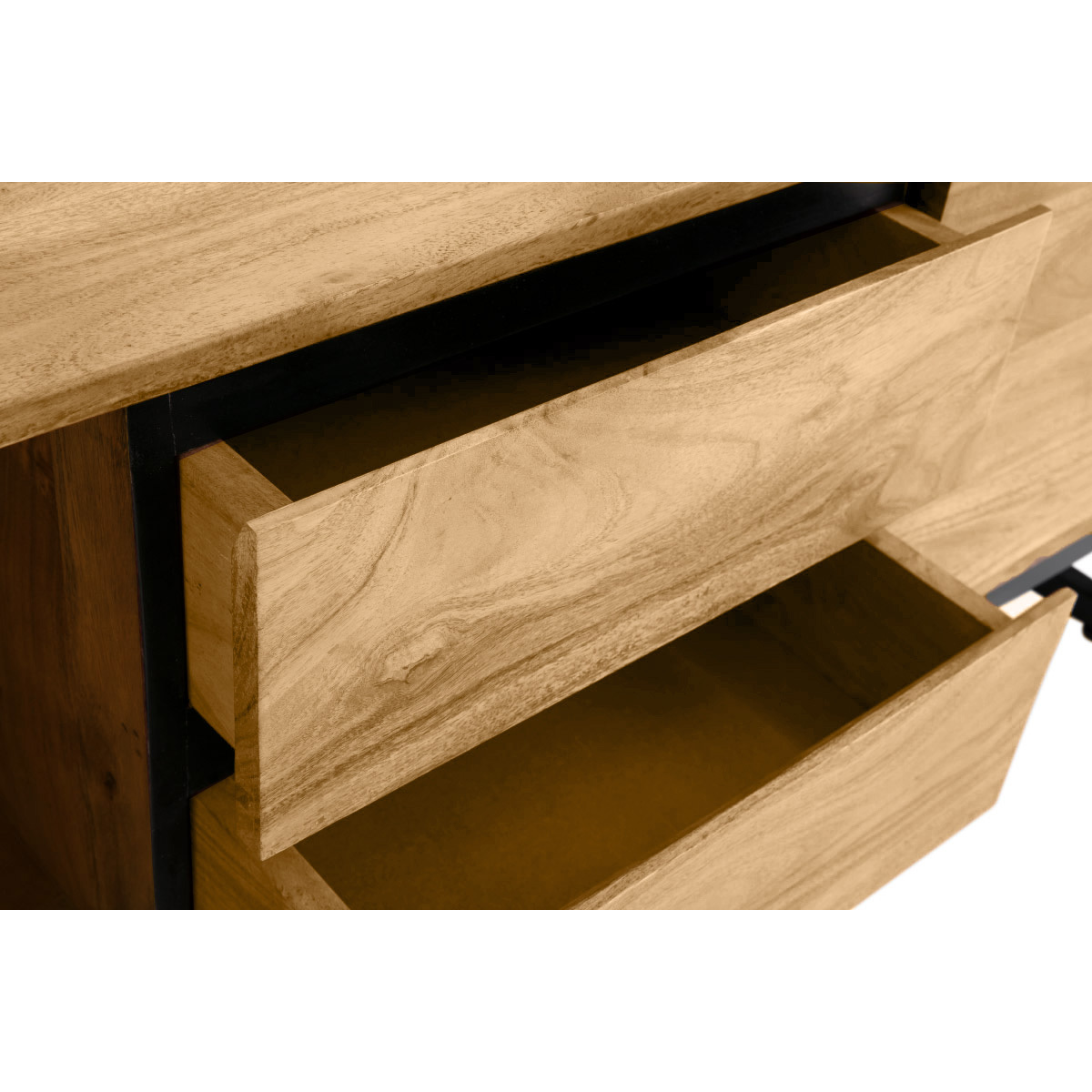 Meuble TV en bois massif L160 cm HOORN bois clair / noir, MILIBOO