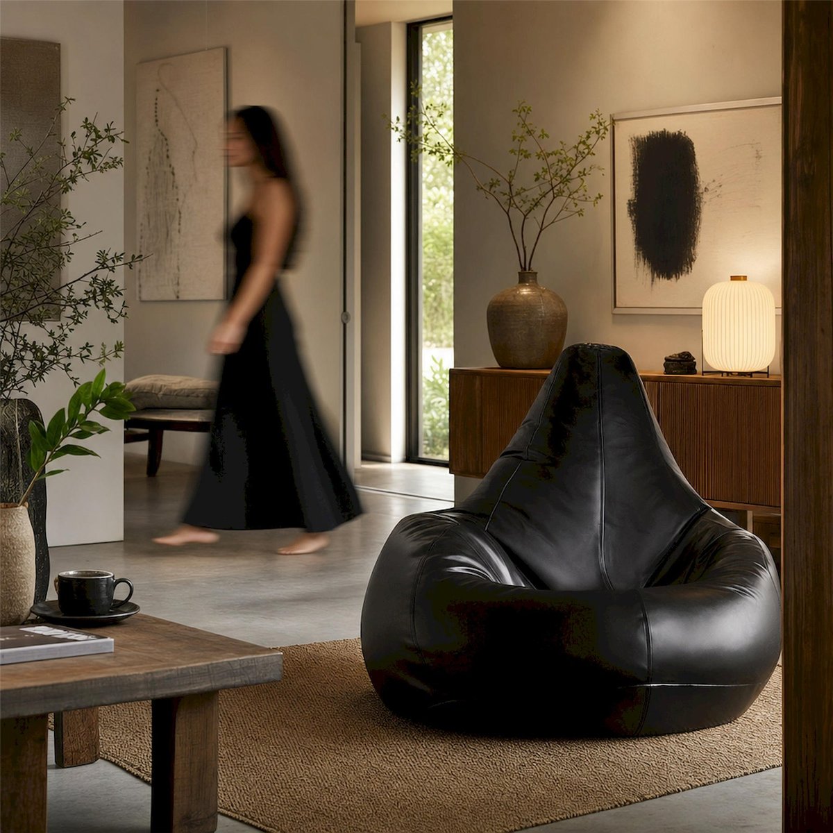 Pouf poire imperméable SPRILLY noir, RECOLLECTION