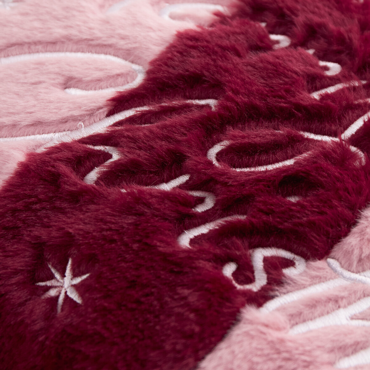 Merry Christmas Faux Fur Stripe Cushion burgundy/pink, FURN.