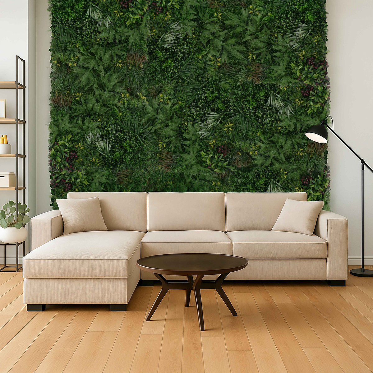Mur végétal artificiel jardin botanique premium intérieur et extérieur 100x100 cm, OIKO vert, OVIALA