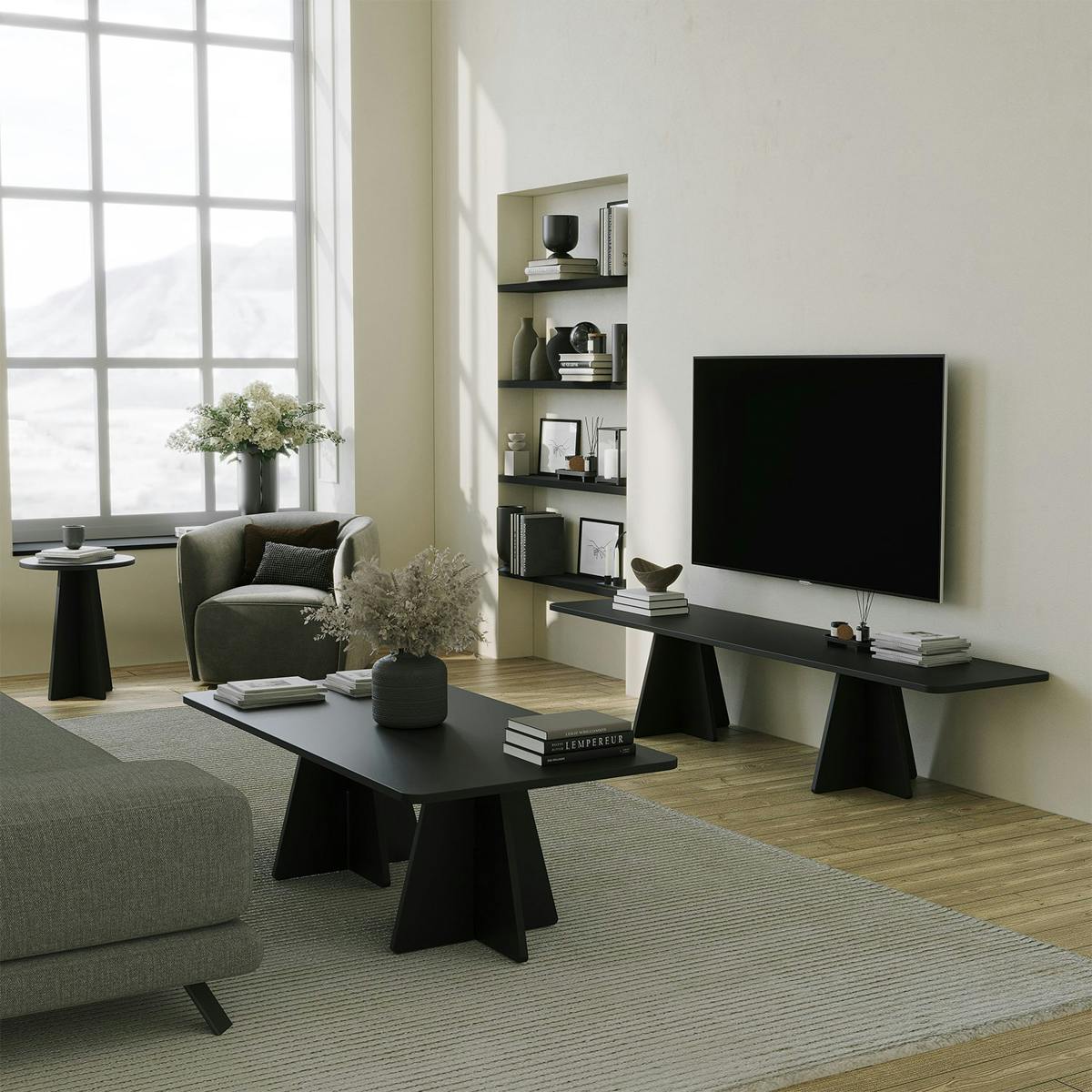 Meuble TV design pieds croisés MARFA noir, PIER IMPORT