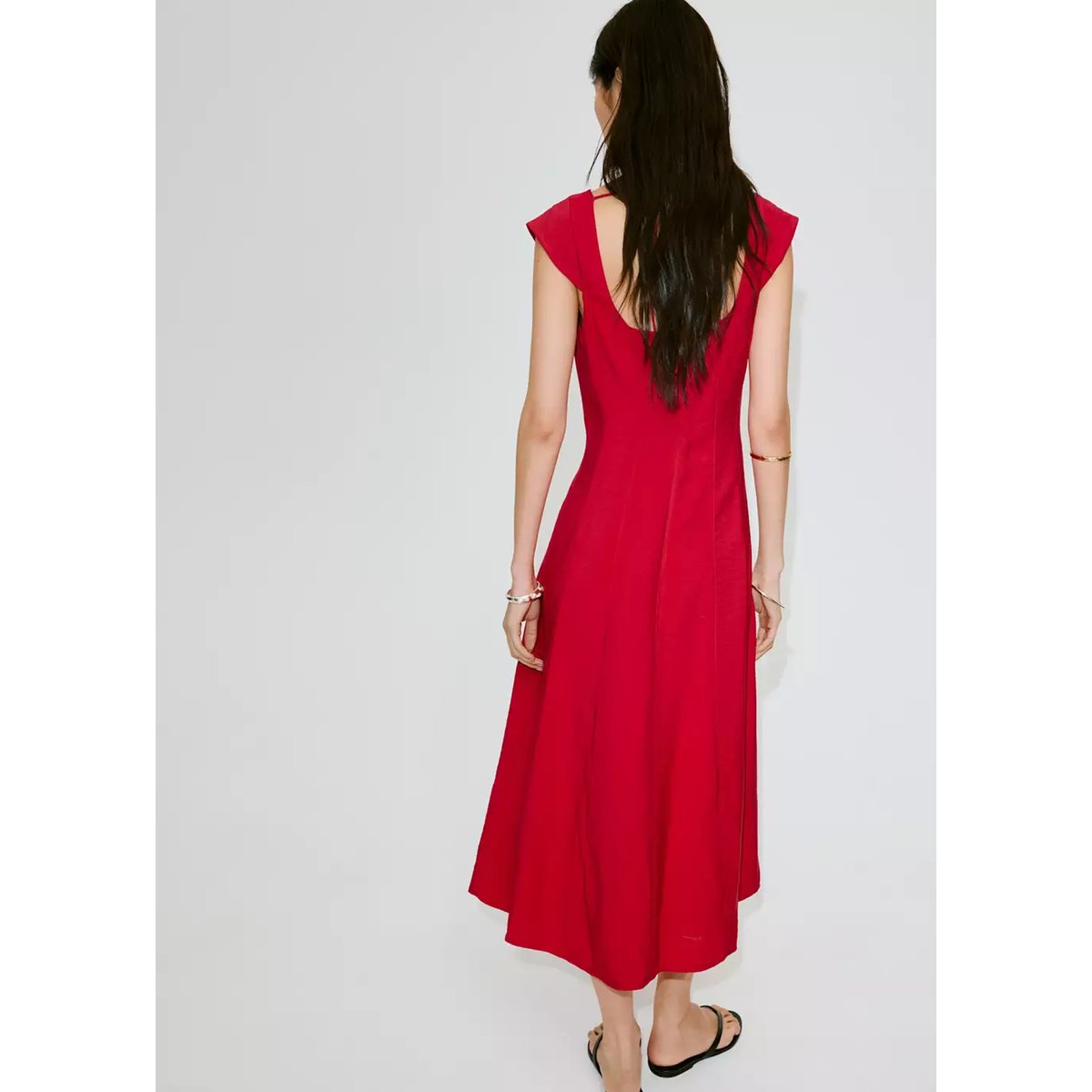 Robe évasée nœud au dos rouge, MANGO