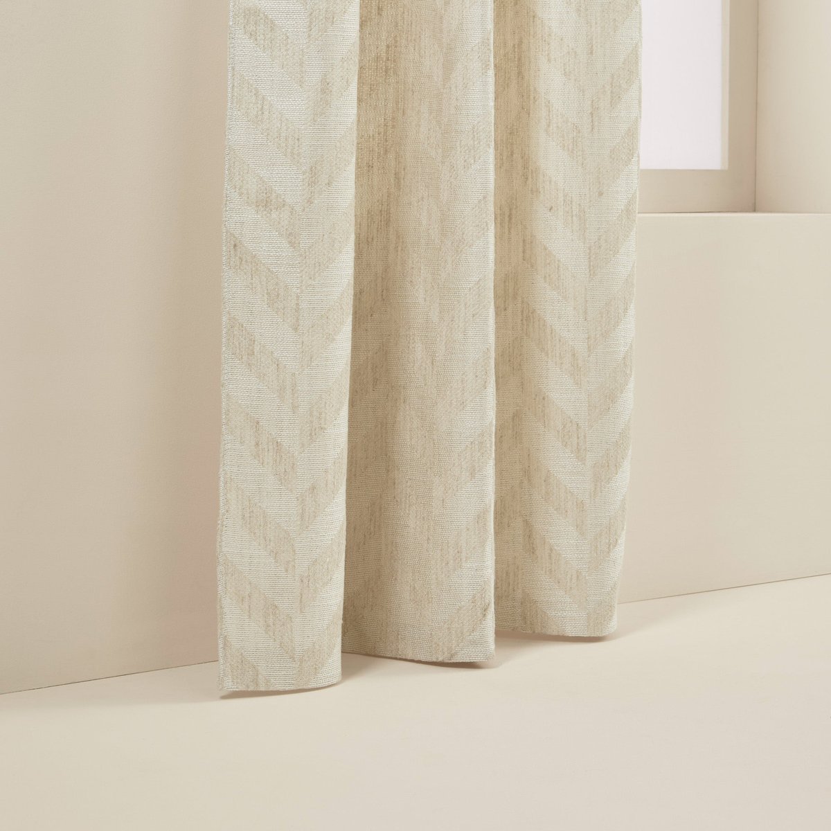 Rideau À Galon Fronceur en Jacquard tissé motif chevrons TOBIAS ivoire, MADURA