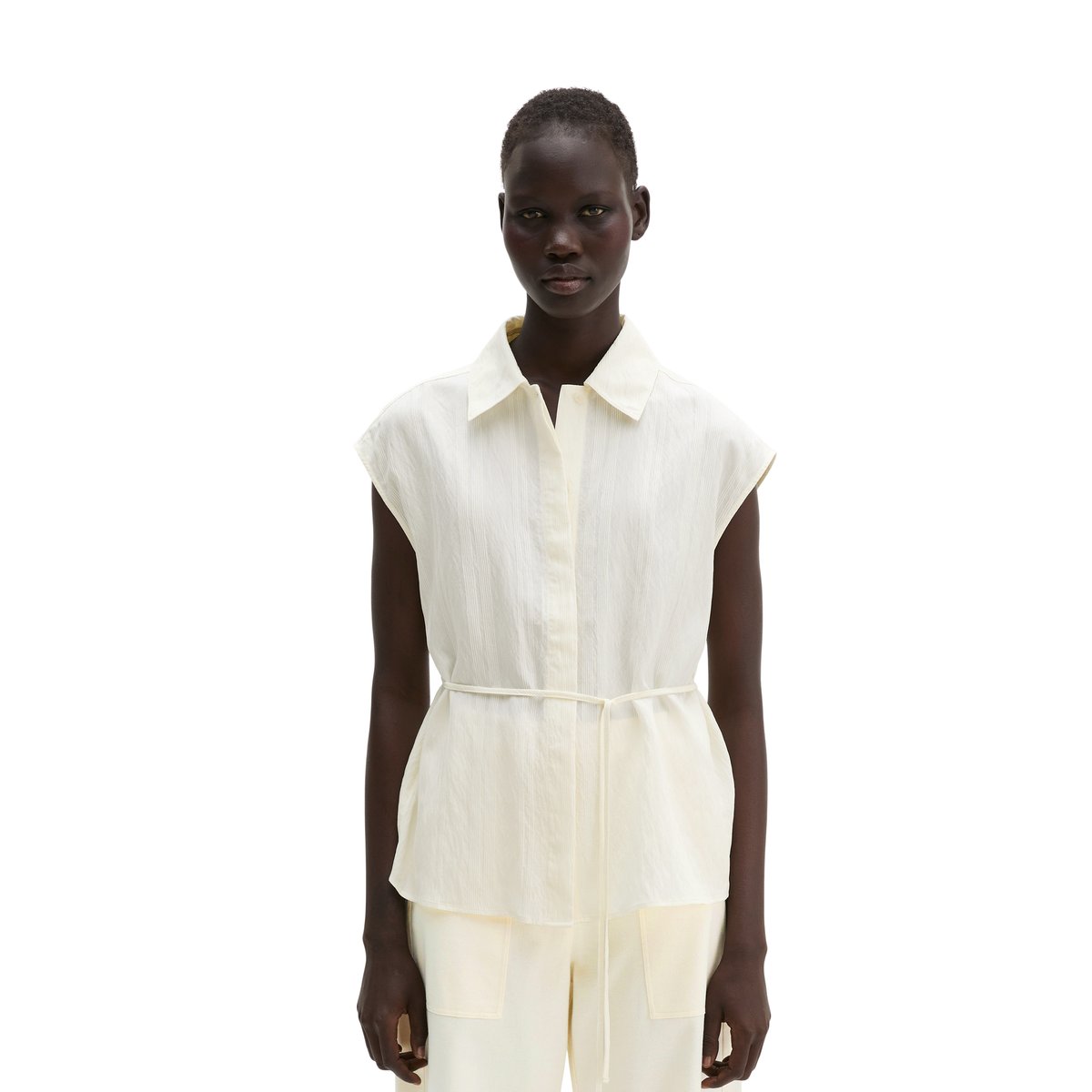 Blouse crinkle sans manches regular en LENZING™ ECOVERO™ blanc, MARC O'POLO