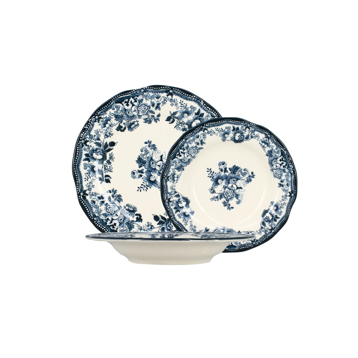 Lot de 6 assiettes creuses en grès 22cm, FAUSTINE bleu, NOVASTYL