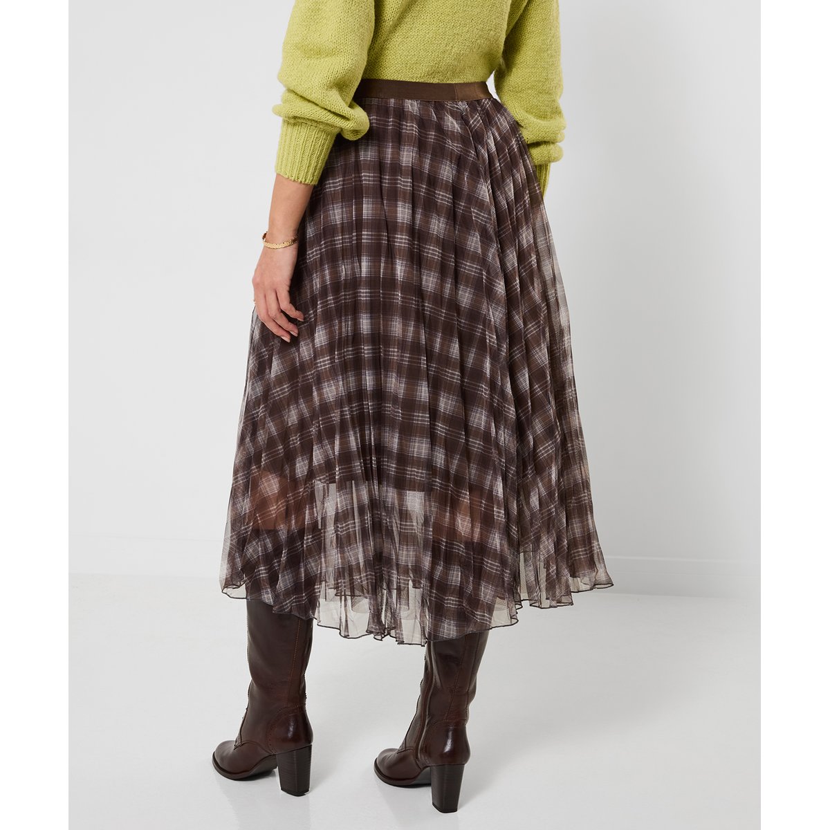 Jupe Mi-Longue en Tulle à Carreaux marron, JOE BROWNS
