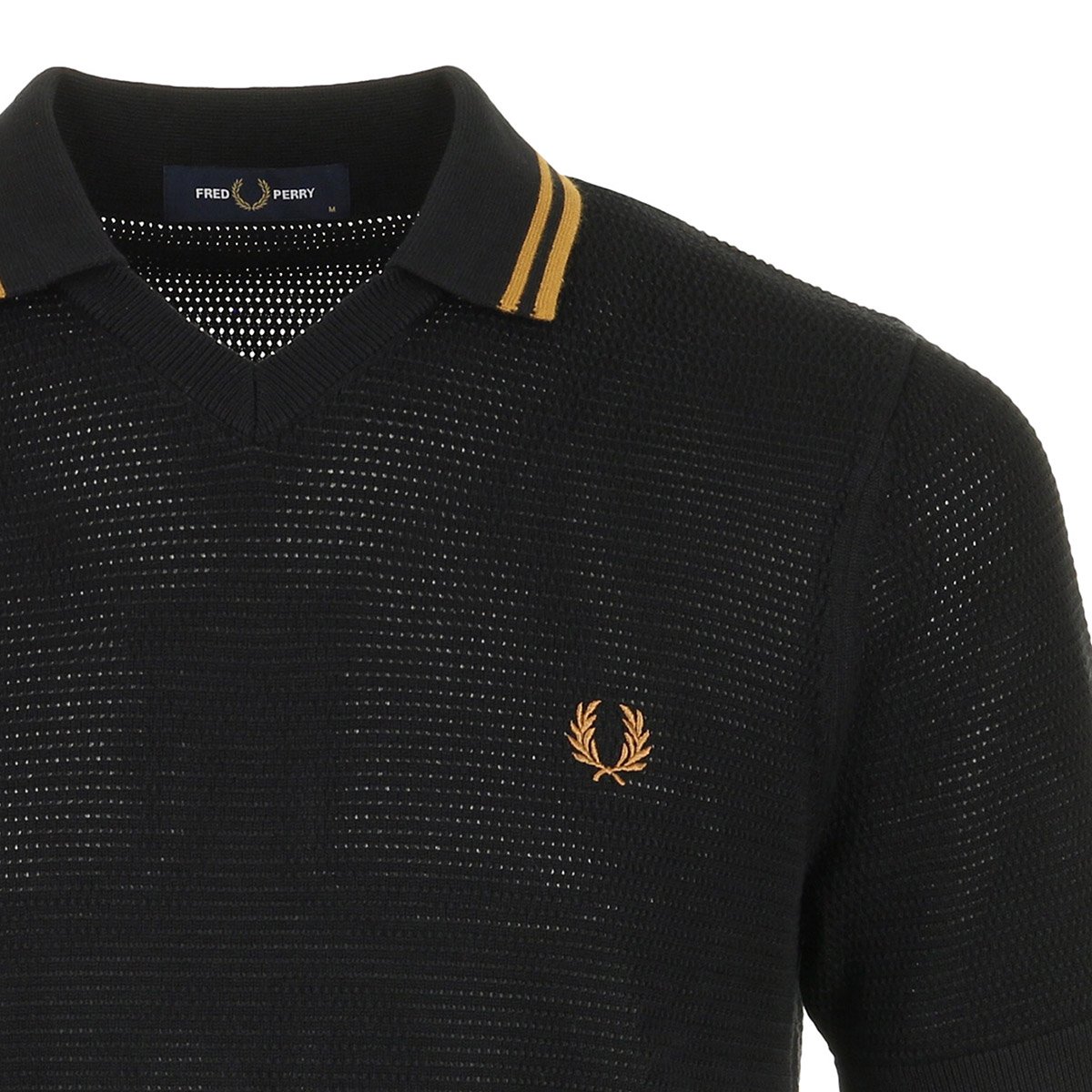 Polo POINTELLE KNITTED SHIRT black, FRED PERRY