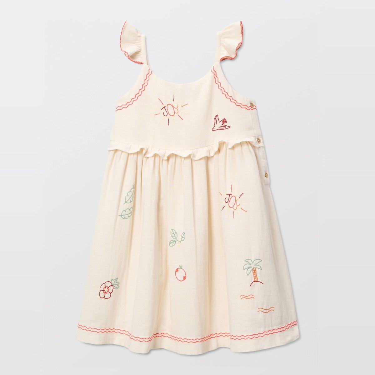 Robe à bretelles brodée en coton amaretti, MONOPRIX